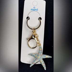 Mint Starfish Keychain - Sparkly Crystal Sea Star Keyring Blue & Iridescent
